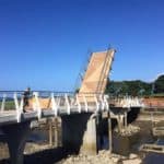 Milford Marina footbridge during the lifting of the hydraulic bascule span