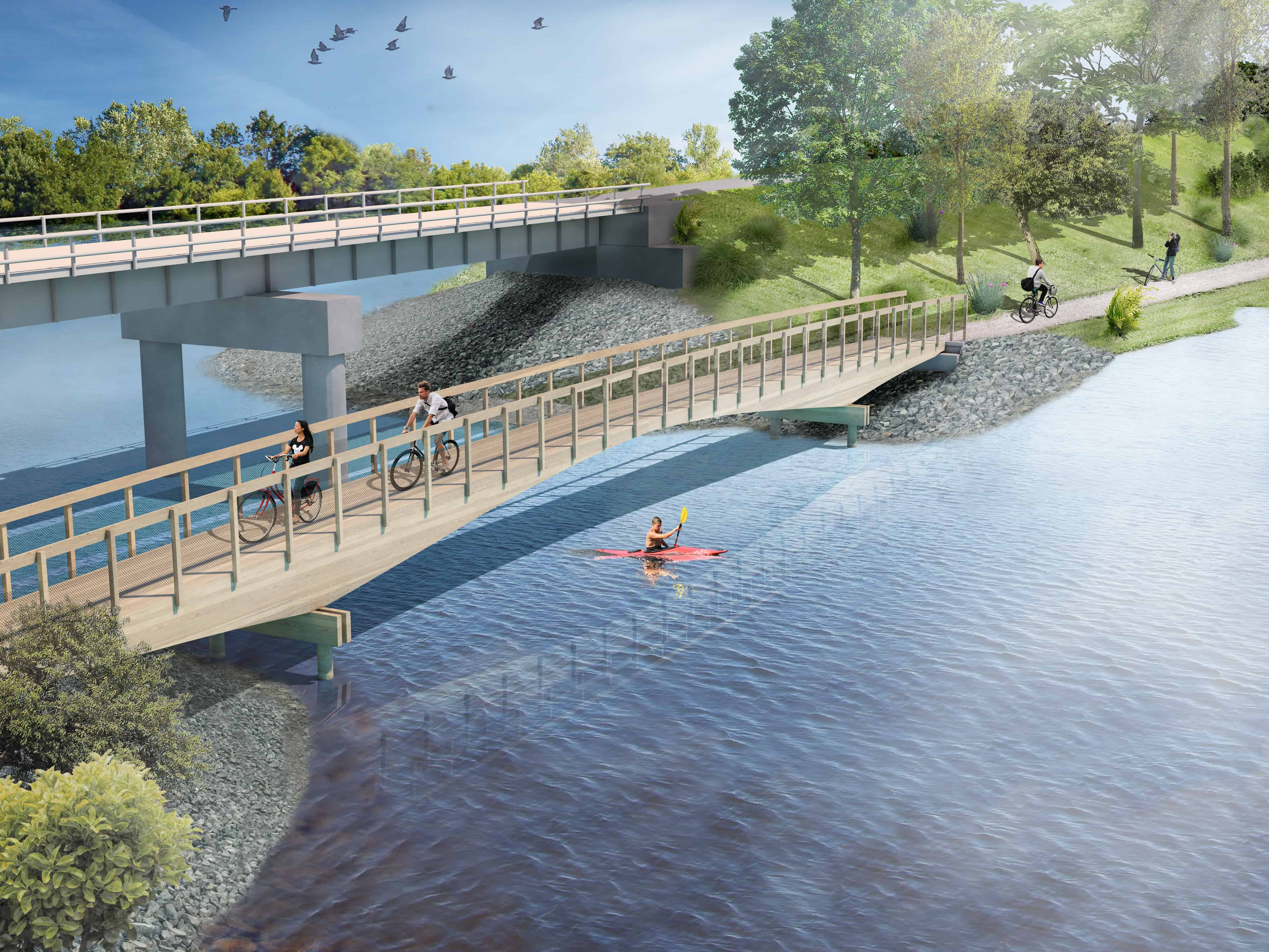 Plummers Point Glulaminated Timber Bridge Visualisation - DC Structures Studio and Edifice