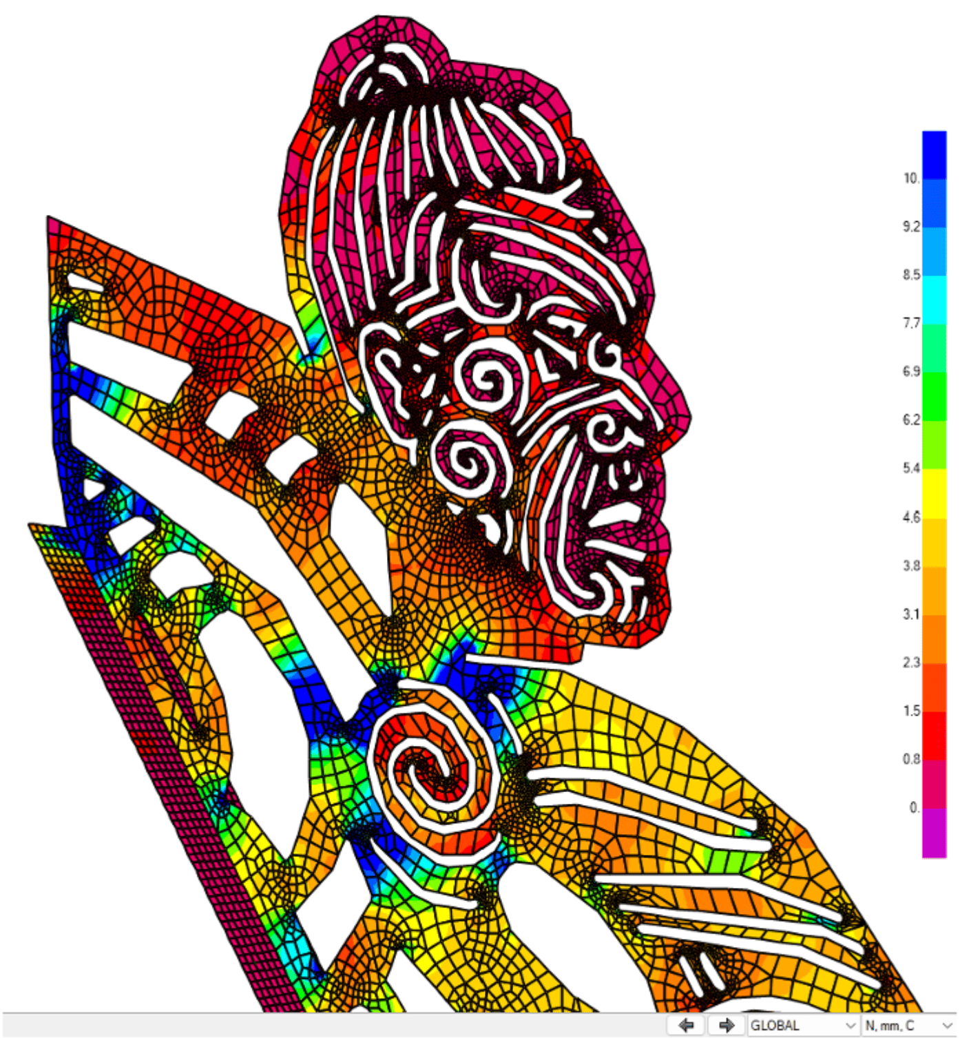 Lazer cut stainless steel plate tiki figure - FE Analysis