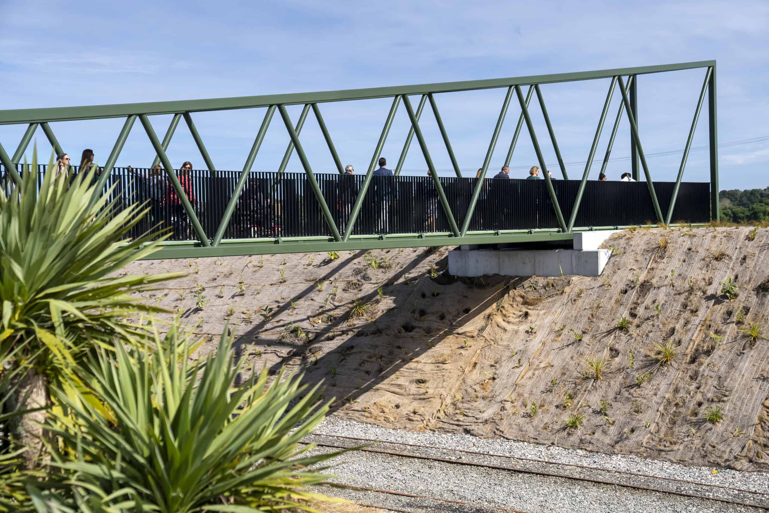 Toki Poutangata Steel Railway Truss Bridge - View accross railway